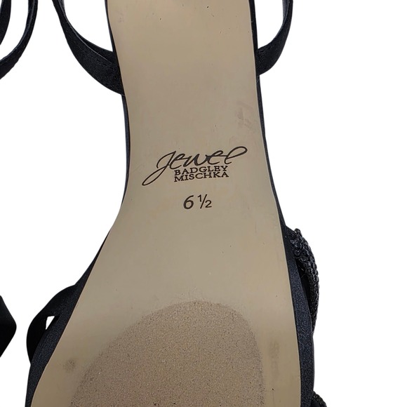 Badgley Mischka Black Rhinestone‎ Ankle Strap Block Heel Platform Sandals 6.5 - Picture 11 of 12